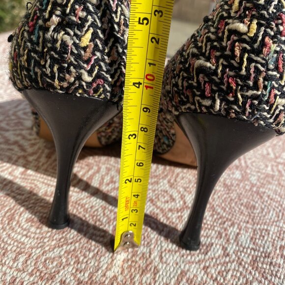 Manolo Blahnik Tweed Patent Leather Heels Pumps Pointed Toe Vtg - Picture 5 of 6